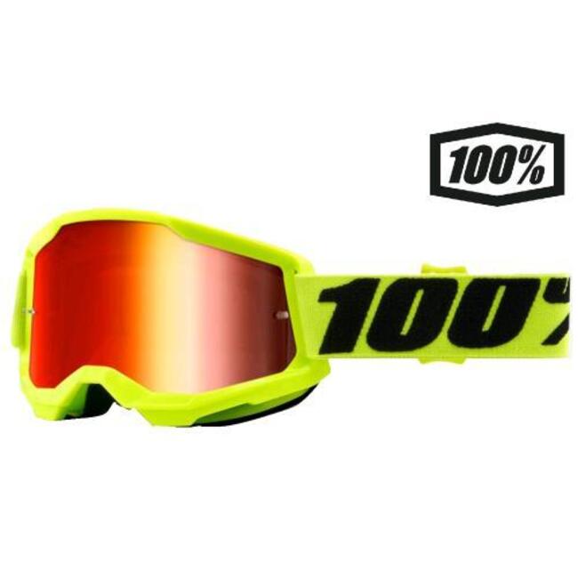 Maschera Motocross Strata 2 Gialla Con Lente A Specchio Rossa 100% -  Fuorigiriweb