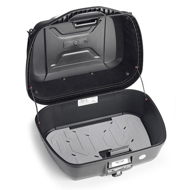 Bauletto Monolock® 43 Litri, Nero, Con Inserto Superiore Verniciato In Color Argento Satinato. Comprensivo Di Piastra E Kit Universale. Dotato Di Rete Elastica Portaoggetti, Schienalino E Tappetino Copri Fondo
