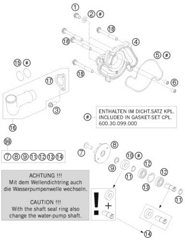 Ktm Kit Riparazione Pompa Acqua Water Pump Repair 990 Sm 60035055010 Cod.99