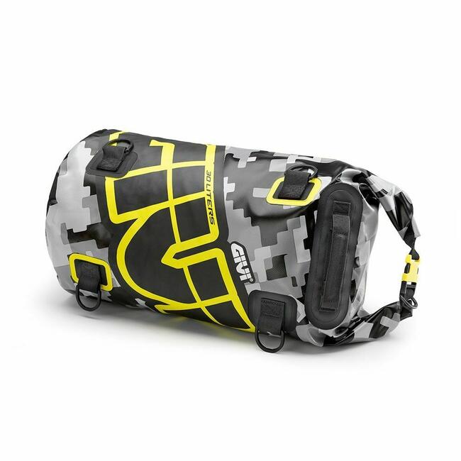 Ea114cm Borsa Rullo Impermeabile Da Sella O Portapacchi, 30 Lt, Grafica Camouflage Grigio E Giallo