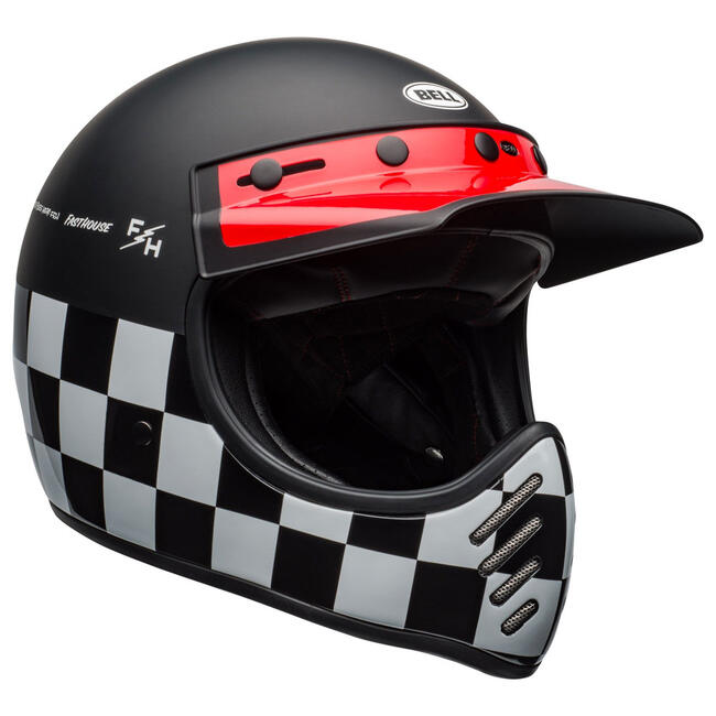 Casco Integrale Moto-3 Fasthouse Checkers Matte Gloss  Black White Red Bell