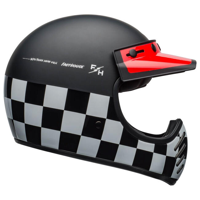 Casco Integrale Moto-3 Fasthouse Checkers Matte Gloss  Black White Red Bell