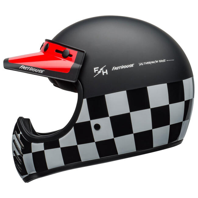 Casco Integrale Moto-3 Fasthouse Checkers Matte Gloss  Black White Red Bell