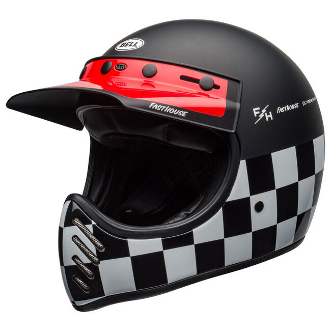 Casco Integrale Moto-3 Fasthouse Checkers Matte Gloss  Black White Red Bell