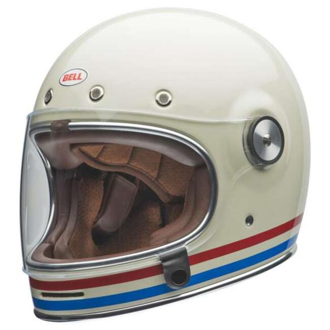 Casco Integrale Bullitt Stripes Gloss Pearl White Oxblood Blue Bell