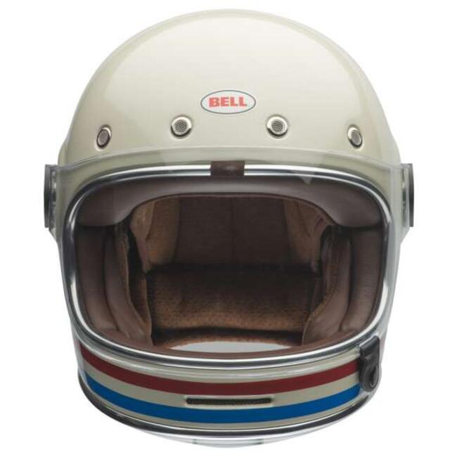 Casco Integrale Bullitt Stripes Gloss Pearl White Oxblood Blue Bell