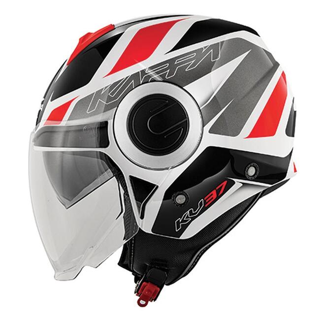 Casco Jet Doppia Visiera Oregon Ready Bianco Titanio Rosso Kappamoto