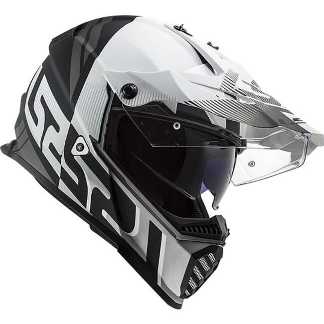 CASCO ENDURO OFF ROAD DOPPIA VISIERA LS2 PIONEER EVO MX436 EVOLVE MATT  WHITE BLACK BIANCO NERO BOLLATE MILANO