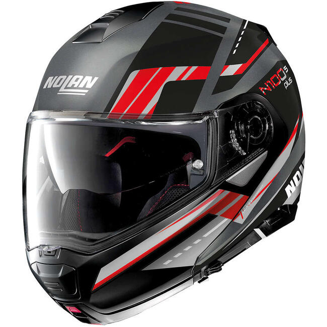 Casco Modulare N100-5 P Illuvium N-com 060 Flat Lava Grey Red Nolan