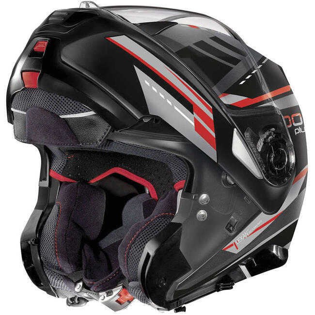Casco Modulare N100-5 P Illuvium N-com 060 Flat Lava Grey Red Nolan