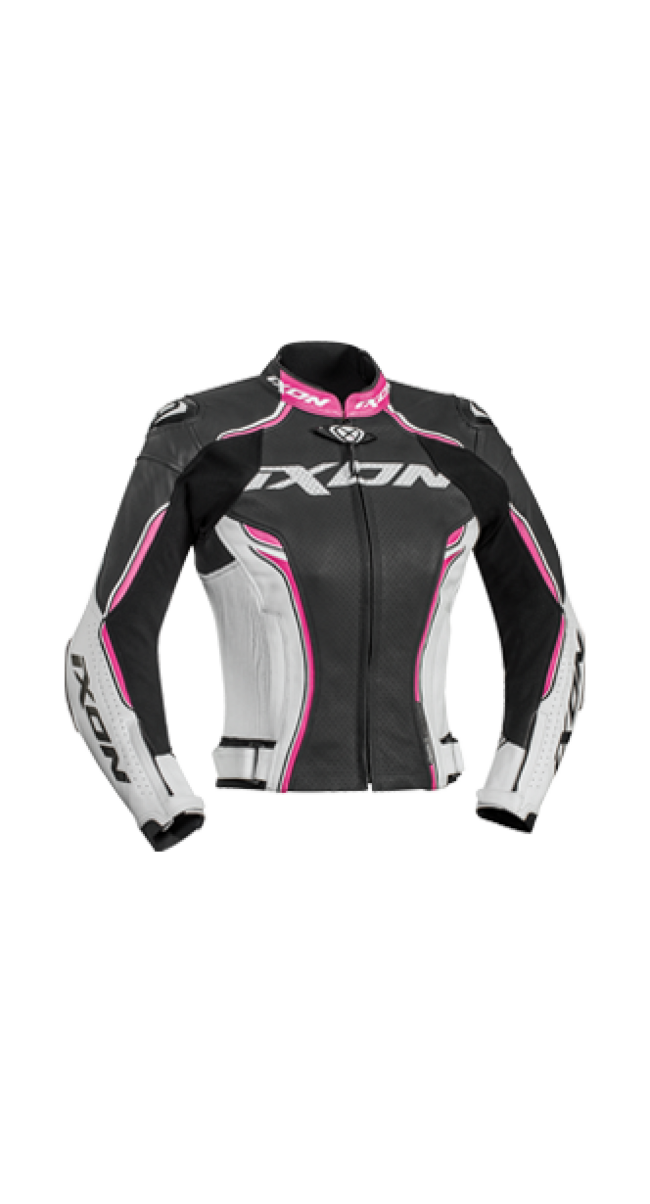 Tuta moto donna pelle estiva Ixon VORTEX LADY Nero Bianco Fucsia